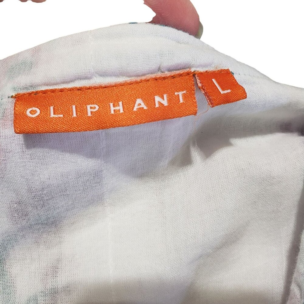 Oliphant Tie Front Balloon Sleeve Dress Pink Teal White Boho Block Print Floral - Picture 5 of 15